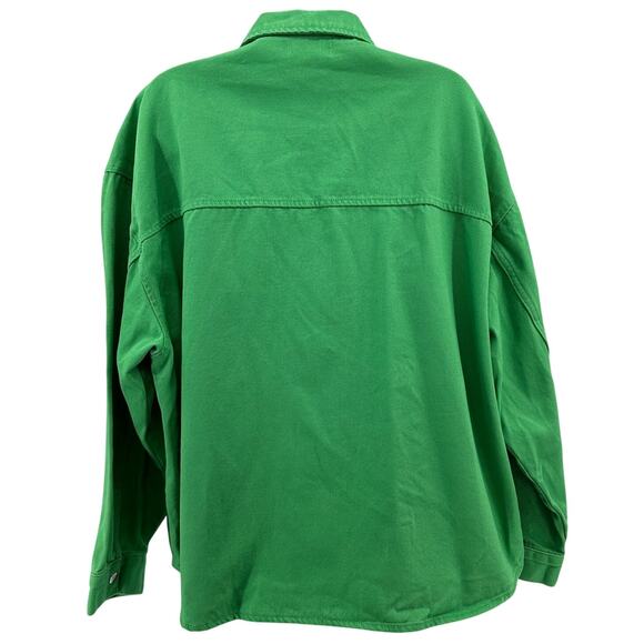 If It Were Me Denim Shacket WMNS L Apple Green Cotton Utility Pockets Button Up - Picture 6 of 8